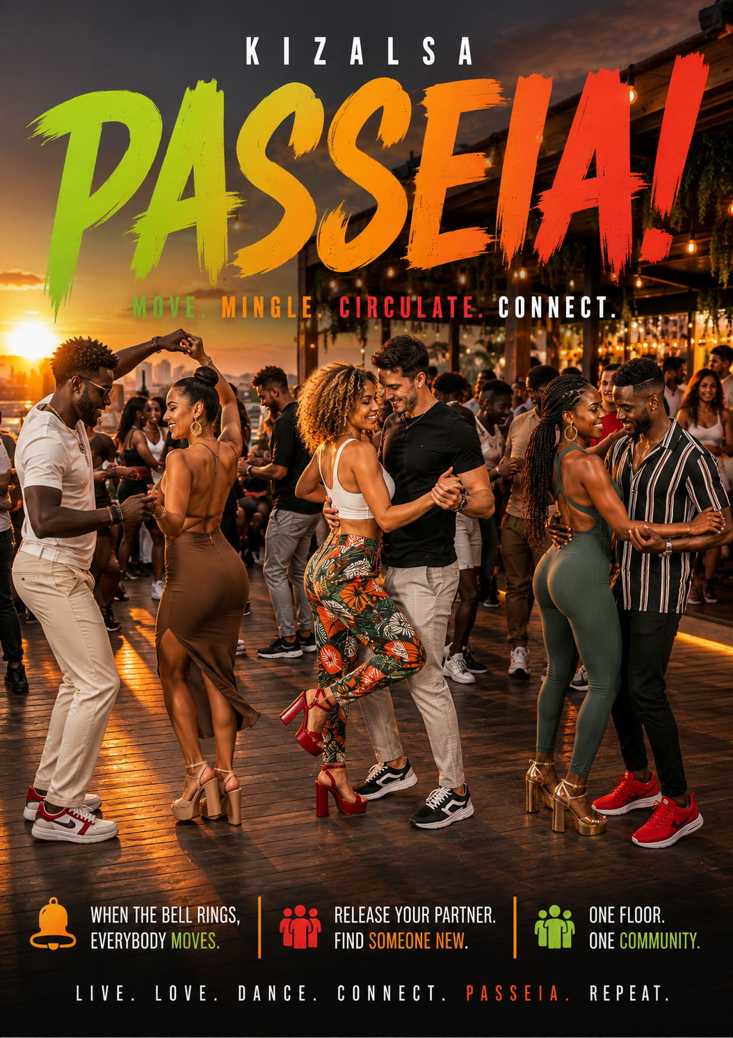 KIZALSA PASSEIA poster showing several couples dancing together at sunset
