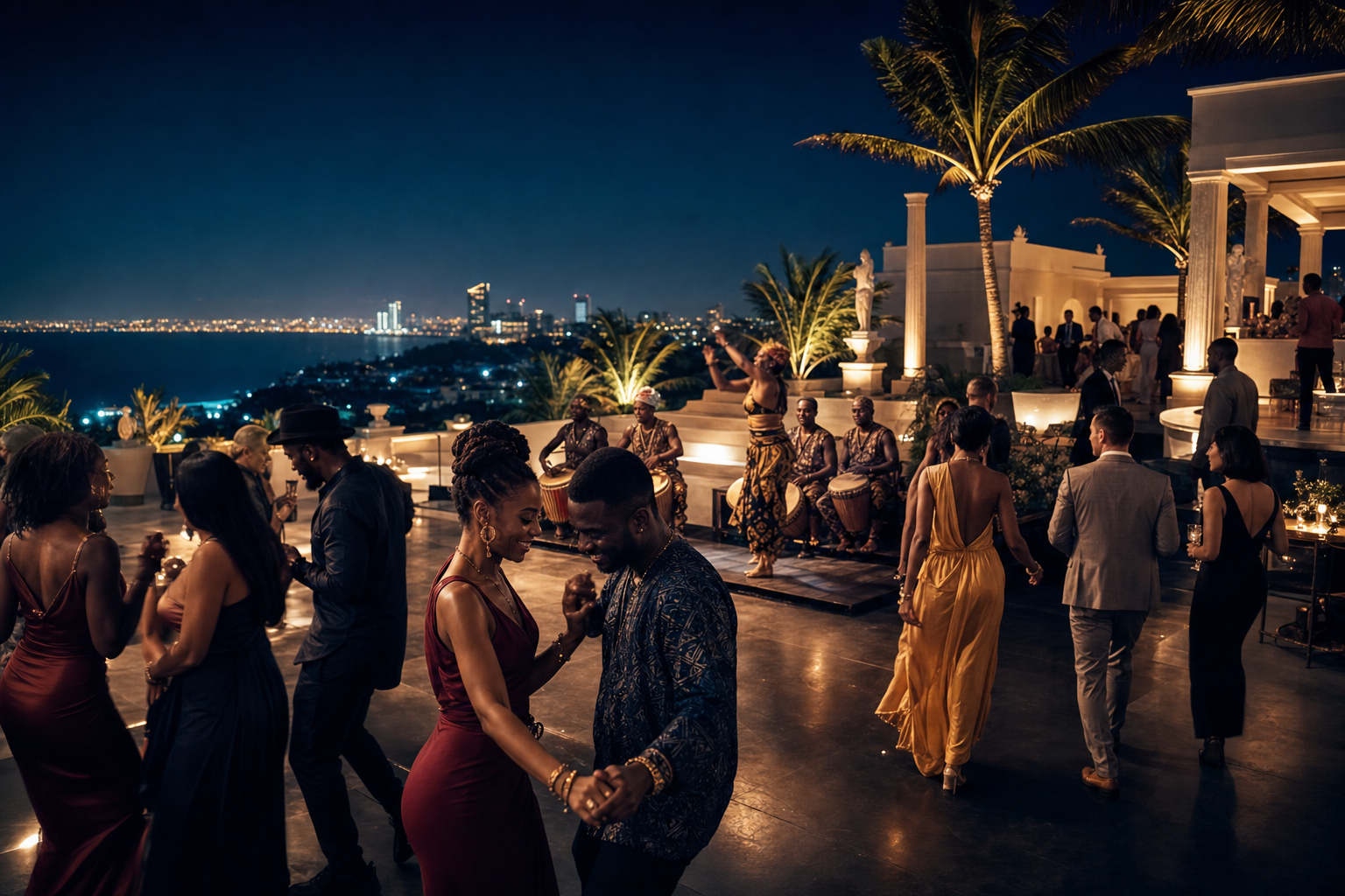An expansive KIZALSA social-dance event at night