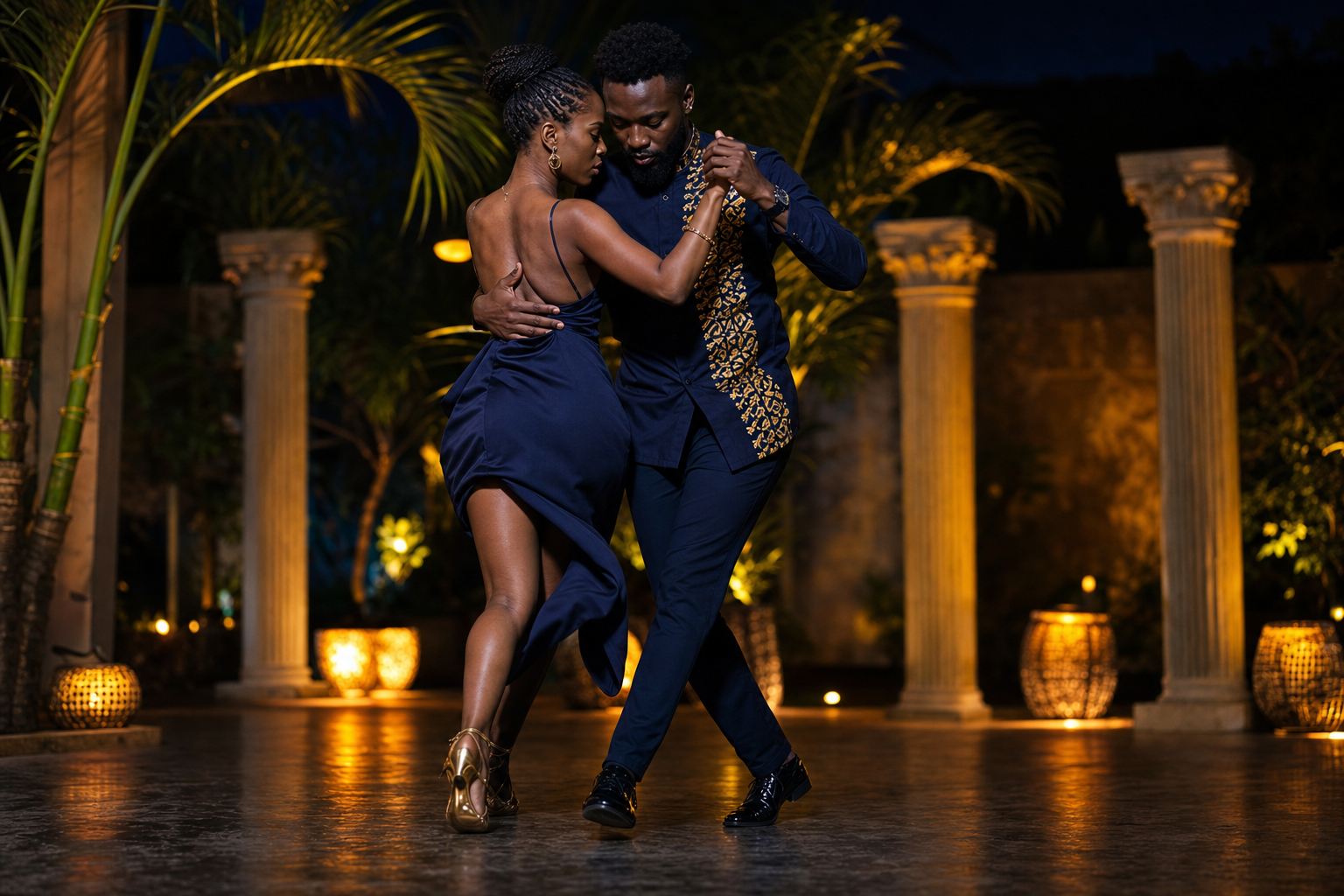 A couple moving together on a KIZALSA dance floor